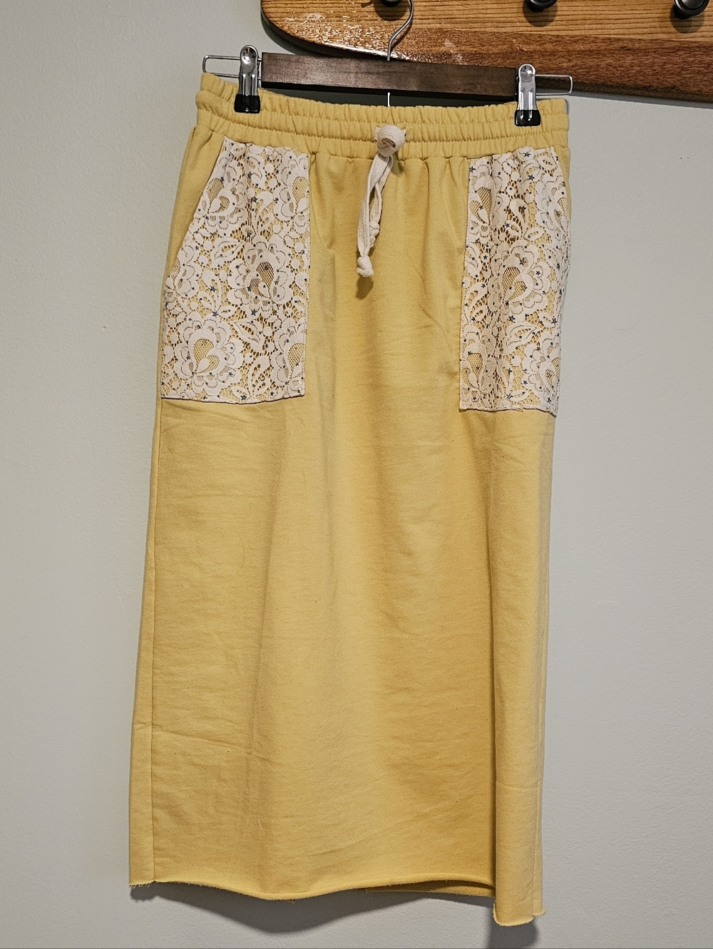 Hem And Thread Yellow Midi Skirt, Small